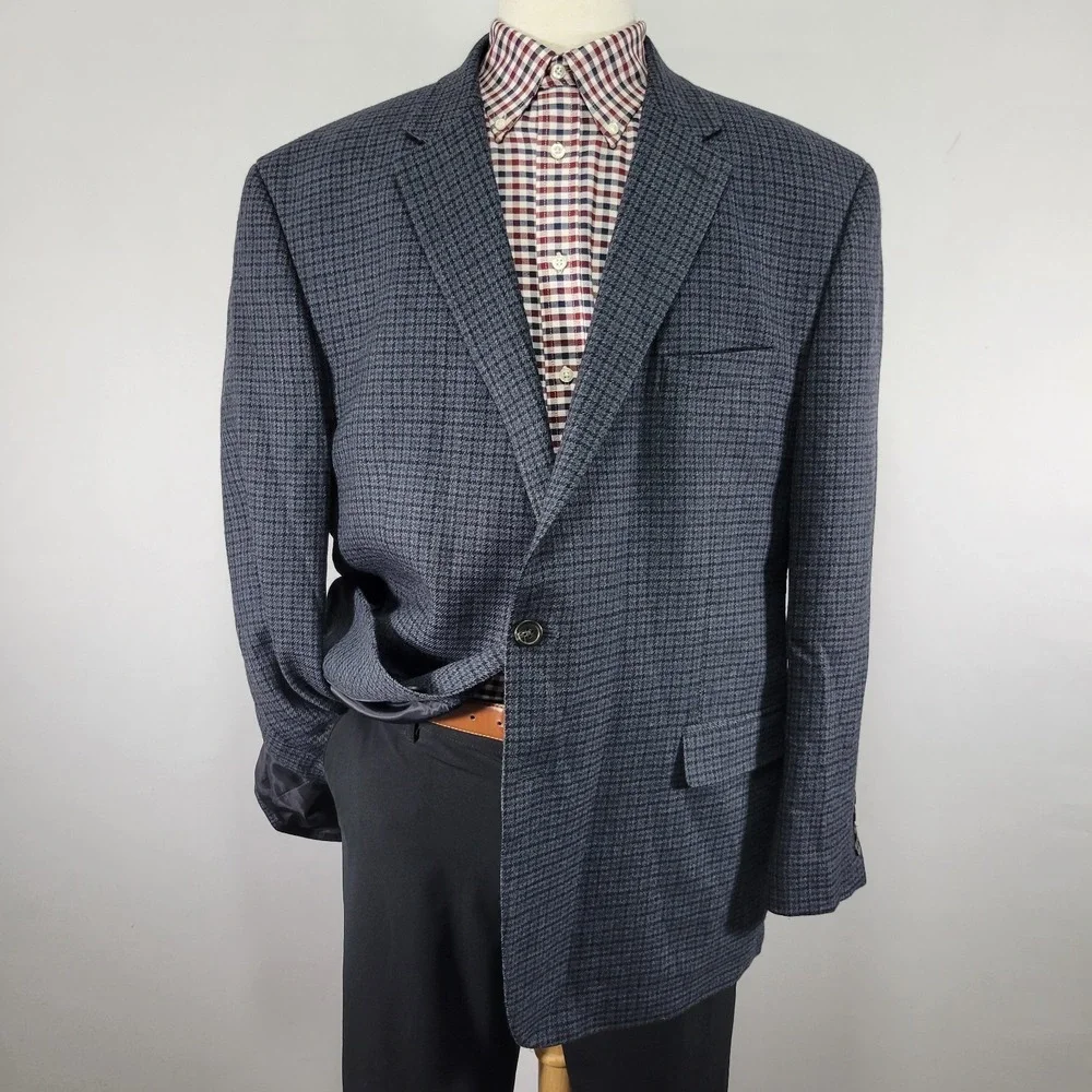 Chaps‎ Men's Sport Coat Blazer Two Button Flannel Navy Blue Wool Size 50R